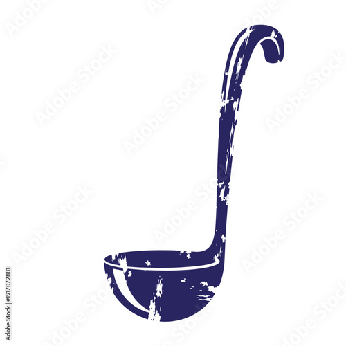 Grunge texture A blue grungy ladle with a long handle on white background Vintage Style