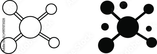 Minimalist Networking Icon Set Featuring Molecular Structure Connection Nodes and Digital Linkage Symbols in Black and White Flat Vector Style