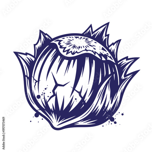 Grunge texture Artichoke illustration with large leaves and prickly exterior on white background Vintage Style