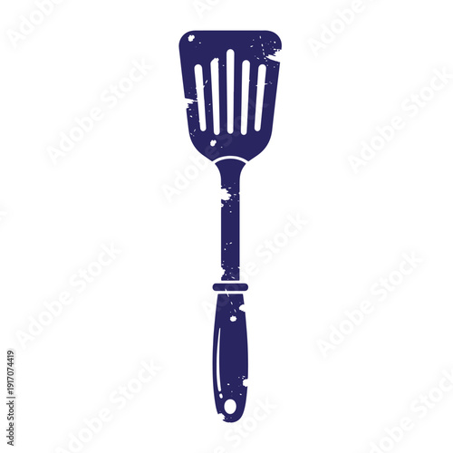 Grunge texture Grungy blue spatula with handle on white background  kitchen utensil Vintage Style