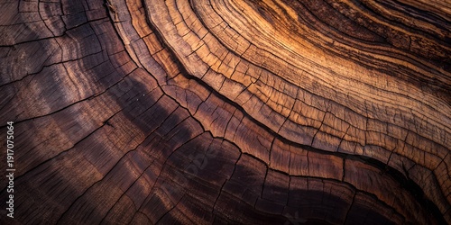 Fotografía Dark Rich Brown Burnt Charred Oak Tree Stump Cross Section Annual Rings Texture