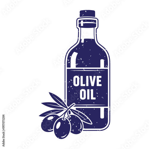 Grunge texture Olive oil bottle with olives and leaves on white background  healthy cooking ingredient Vintage Style