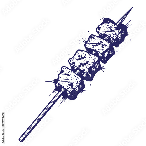 Grunge texture skewered meat on a stick with a grunge effect  barbecue food illustration Vintage Style