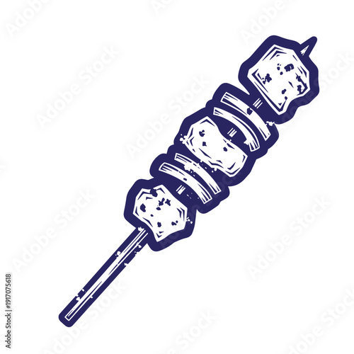 Grunge texture skewer of meat on a stick with chunks of food  grilled meal Vintage Style