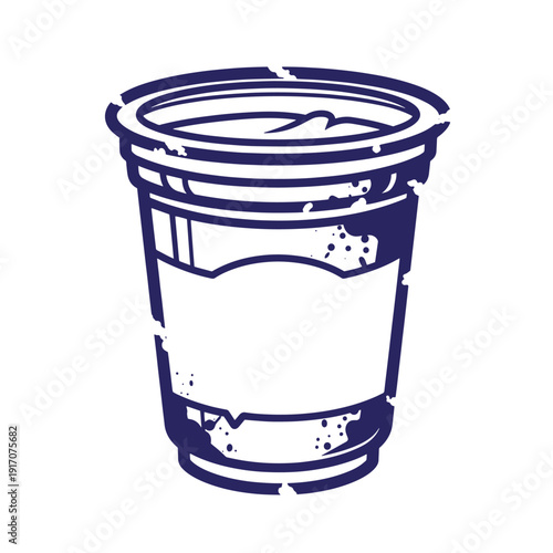 Grunge texture stylized illustration of disposable cup with distressed design and blank label for customization  coffee or soda paper cup Vintage Style