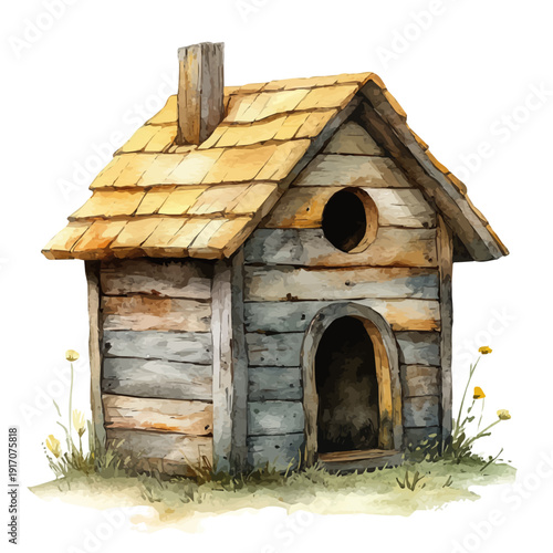 Beehive, clipart watercolor vector, isolated on a white background.