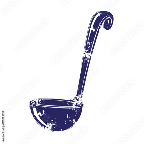 Grunge texture Vintage grungy ladle with distressed texture and curved handle for cooking and serving Vintage Style