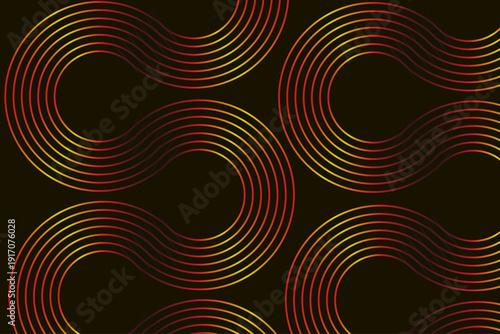 Seamless pattern of interconnected swirling lines in warm gradient colors on dark background
