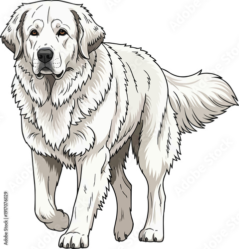 Tatra Shepherd Dog walking forward movement illustration