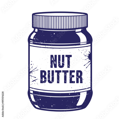 Grunge texture Vintage style nut butter jar with a screw on lid and label on a white background  a simple illustration Vintage Style