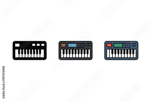 Three distinct miniature electronic music keyboards are displayed side by side.