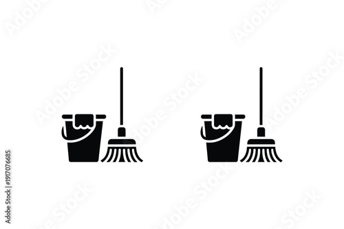Mop and bucket icons represent cleaning service tasks for household chores.