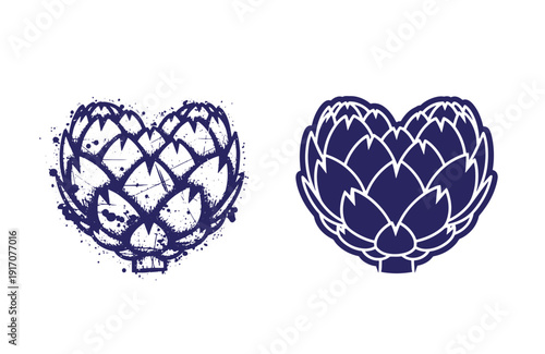 Grunge texture Artichoke heart shaped logo designs with grunge effect and solid fill on white background  food and vegetable symbols Vintage Style