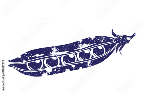 Grunge texture Blue pea pod with white decorative design on white background Vintage Style