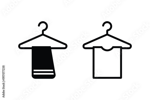Clothing hanger symbols display garment hanging options in outline style.