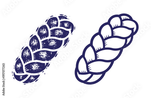 Grunge texture Braided rope knots in navy blue on white background for nautical or textile design Vintage Style