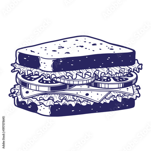 Grunge texture A sandwich with cheese lettuce and meat on white background  a tasty meal Vintage Style