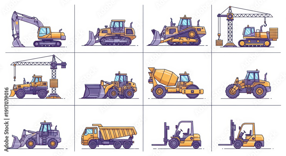 Naklejka premium Construction vehicles pixel art set