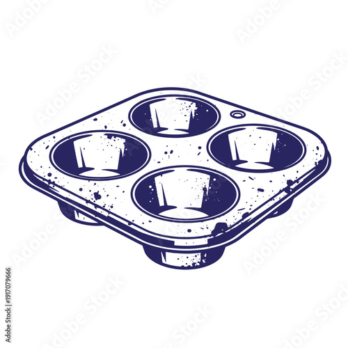 Grunge texture Four cup muffin tin baking tray for cupcakes or muffins made of metal with a distressed finish  kitchen baking supplies Vintage Style