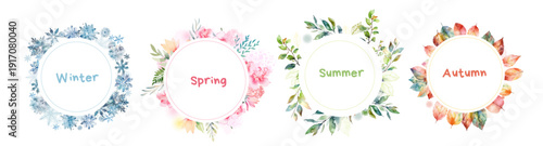 Seasons of the year round frames. a tree at different times of the year. Hand drawn. Not AI, vector illustration.