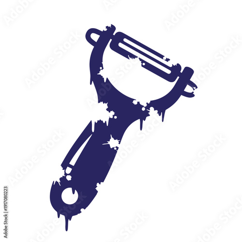 Grunge texture grungy blue illustration of a razor blade with handle and holes on white Vintage Style