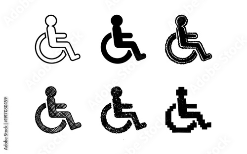 Collection of diverse wheelchair accessibility symbols in various artistic styles