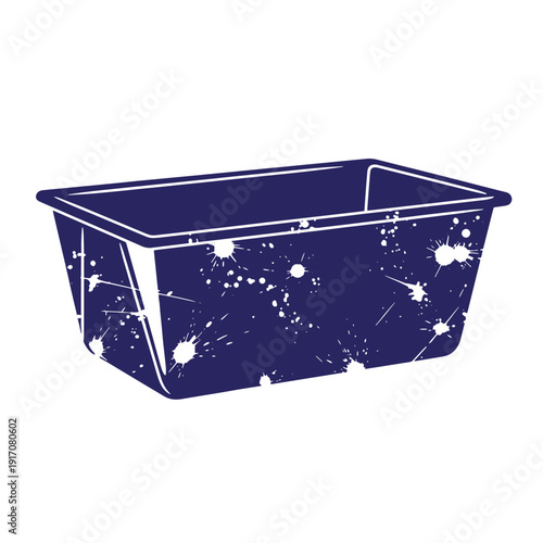 Grunge texture Grungy blue plastic tub with white splatters on clean white background Vintage Style