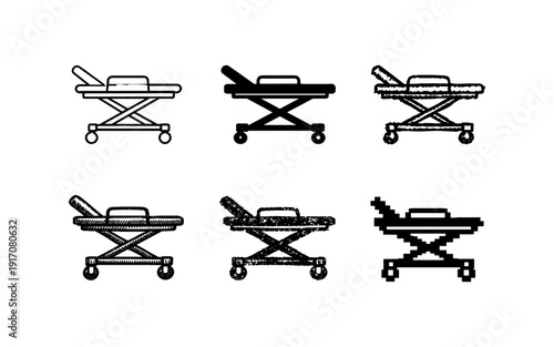 Collection of medical stretchers in various artistic styles and resolutions