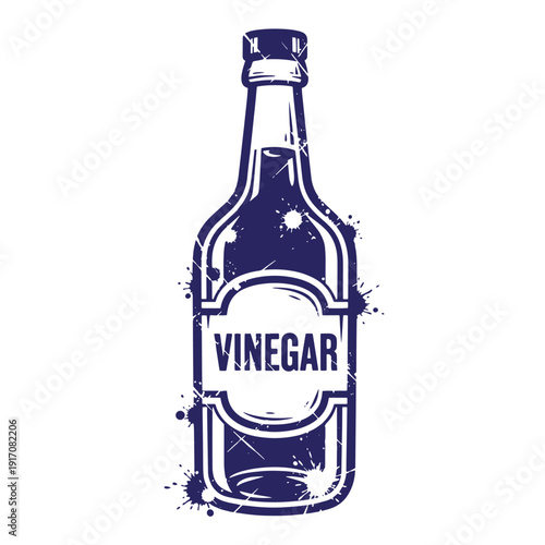 Grunge texture Vinegar bottle with label and grunge effect on white background  kitchen condiment illustration Vintage Style