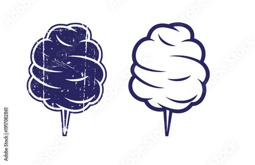 Grunge texture Cotton candy icons in blue and white colors on white background  sweet treats for kids and adults Vintage Style