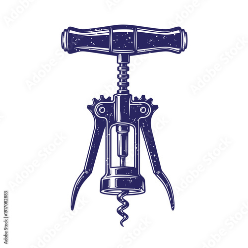 Grunge texture Vintage wine corkscrew opener tool with handle and three prongs for removing corks easily Vintage Style
