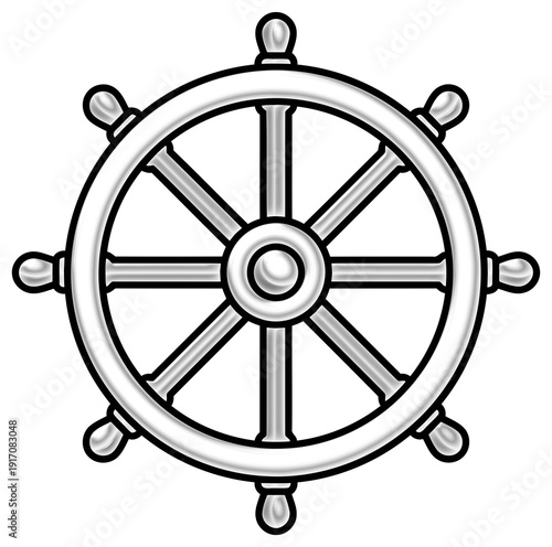 Silver dharma wheel symbol of enlightenment