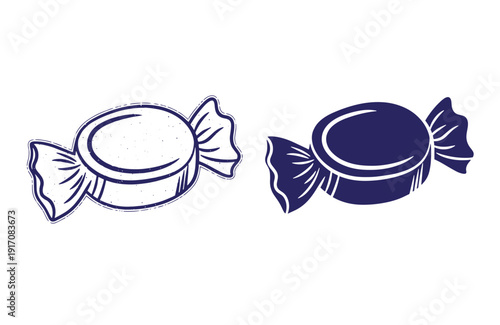 Grunge texture Two blue candies wrapped in paper on white background  sweet treats and confectionery items Vintage Style