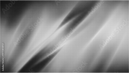 Monochrome abstract halftone dot pattern with smooth gradient shapes and dynamic flowing waves in black white tones minimalist vector design art style
