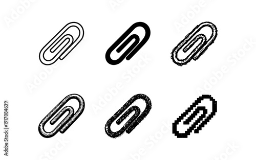 Collection of six different paperclip icons in various styles and textures