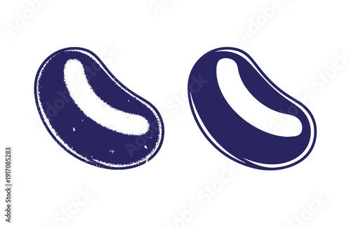 Grunge texture Two navy blue beans with white highlights on white surface  simple illustration of legumes Vintage Style