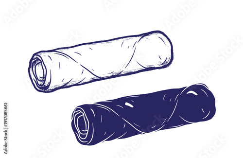 Grunge texture Two rolled up yoga mats in navy blue and white color on clean white background for fitness and exercise concept Vintage Style