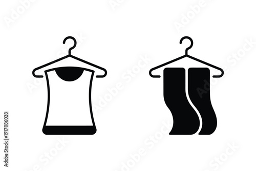 Clothing hangers display a sleeveless top and two folded scarves symbolizing.