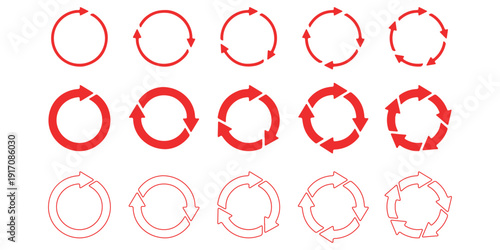 Set of circle arrows rotating on white background. Refresh, reload, recycle, loop rotation sign collection. Black circle arrows for infographics, web design. Vector illustration, flat style, clip art.