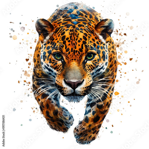 Jaguar, illustration watercolor artwork with subtle gradients and elegant contours, isolated on a white background.