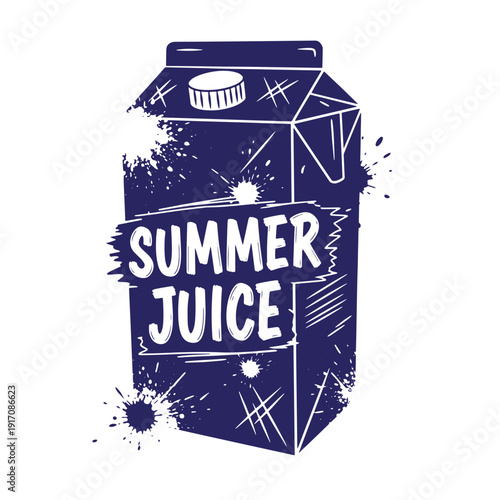 Grunge texture Carton of juice with summer text on white background Vintage Style