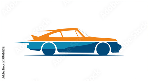 Vintage Car Illustration with Orange and Blue.