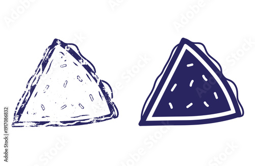 Grunge texture watermelon slices in blue doodle style on white background Vintage Style