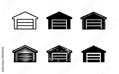 Collection of garage icons in various artistic styles and textures for design