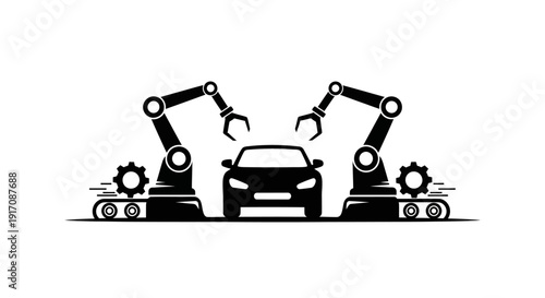 Robot Arms Assembling a Car Silhouette.