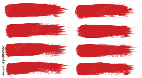 Eight red brush stroke lines on white background
