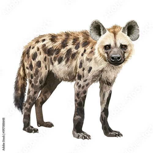 Bild auf Leinwand Hyena, illustration watercolor with playful splashes and delicate line details, isolated on a white background