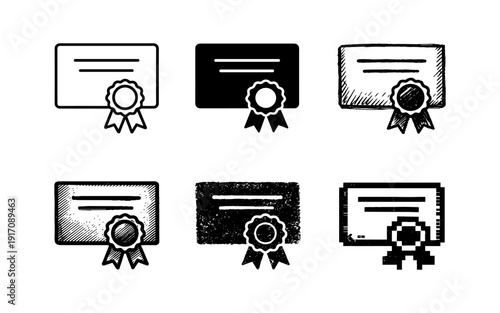 Collection of six different certificate icons with varying styles and textures