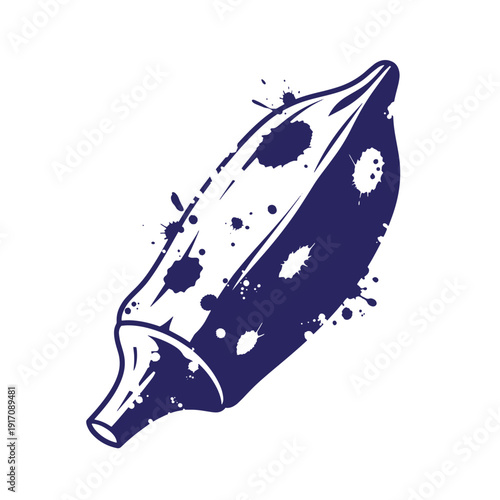 Grunge texture Navy blue illustration of a beer bottle with paint splatters on a white background  decorative symbol Vintage Style