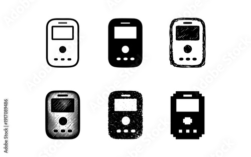 Collection of diverse mobile phone icons in various artistic styles and textures